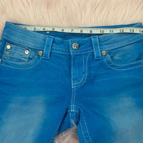 Miss Me Blue Factory Distressed Embellished Bermuda Shorts Casual Modern - Picture 6 of 11